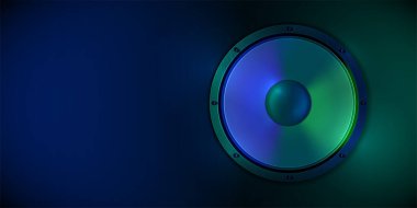 Müzik tutkunları için dinamik atmosfer yaratan canlı mavi ve yeşil tonlara sahip modern soyut arkaplan tasarımı. Vektör illüstrasyonu.
