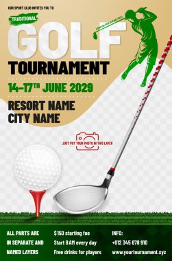 Metal sopa, top, golf sopası, golf sopası ve fotoğrafın için yer - vektör illüstrasyonu