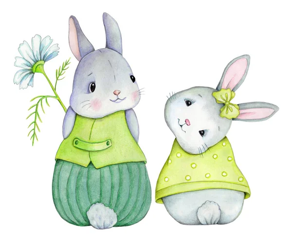 Cute Cartoon Bunny Rabbit Hare Baby Watercolor Hand Painted Art — Stock Photo, Image