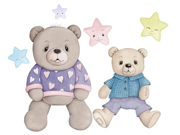 Watecolor Illustration Von Niedlichen Hübschen Teddybär Plüschbär Cartoon Tier Isoliert — Stockfoto
