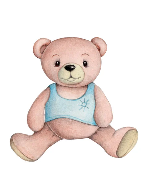 Wateccolor Ilustrace Roztomilé Pěkný Medvídek Plyšový Medvídek Kreslené Zvíře Izolovaný — Stock fotografie