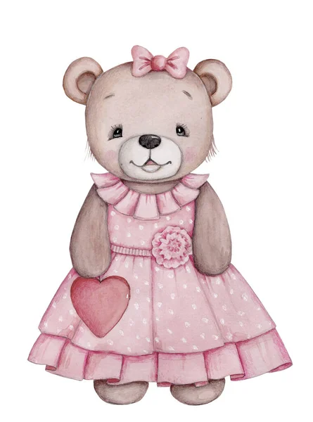 可爱漂亮的泰迪熊 玩具毛绒熊 卡通动物的水彩画 孤立无援手绘 — 图库照片