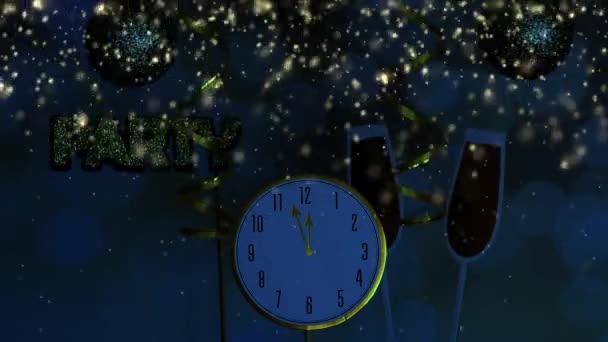 Conceito Ano Novo Ornamentos Partido Com Cinco Doze Horas Glitters — Vídeo de Stock