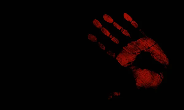 Кровавый Отпечаток Руки Чёрном Фоне — стоковое фото