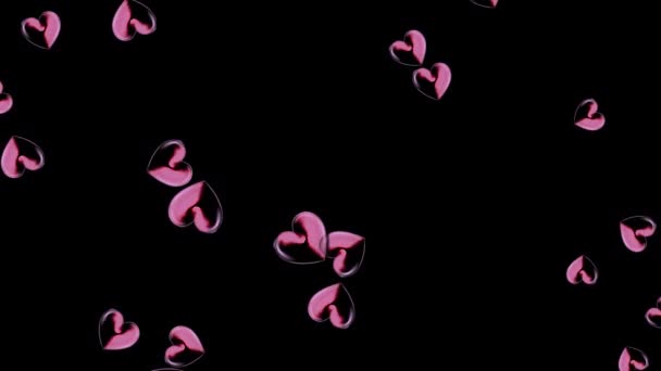 透明な背景に流れるピンクのハート — ストック動画
