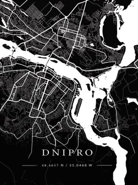 Ukrayna haritası, Dnipro, şehir çizgisi, sınırlar, önemli şehirler, nehirler ve göller. Düzen ve ölçekleme. Enlem ve boylam. Şehir planı. Yüksek kalite fotoğraf