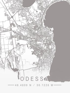 Ukrayna, Odessa haritası, şehir çizgileri, sınırlar, önemli şehirler, nehirler ve göller. Düzen ve ölçekleme. Enlem ve boylam. Şehir planı. Yüksek kalite fotoğraf