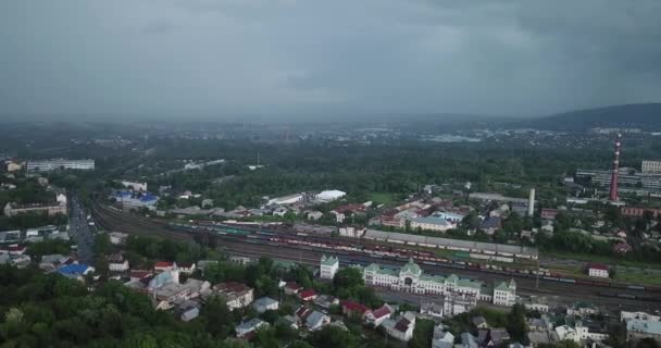 Regen Avond Oude Mooie Stad Chernivtsi Juni 2020 Uitzicht Van — Stockvideo