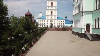 Top view of the Bancheni monastery church taken in Bancheni Ukraine in September 2020. Drone filming quadcopter in high quality bitrate. Panoramic and slow motion shots. High quality 4k footage