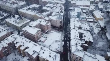 superb view from a height of the snow-covered old town. Cold weather, long streets. Gorgeous mystical mesmerizing view and decorative city, scenic architecture, ope, scenic Urban city residential