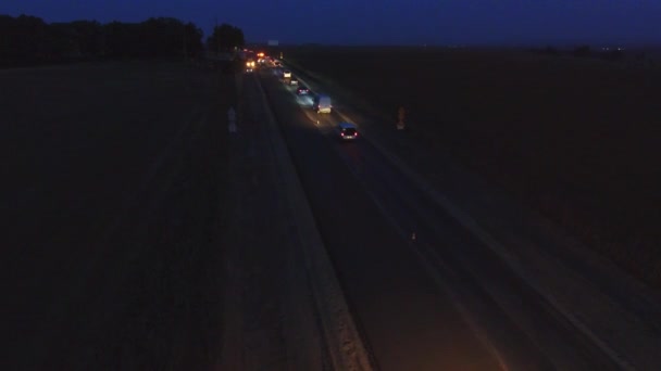 Night Shift Work Hours Night Traffic Asphalt Paver Roller Truck — Stock video