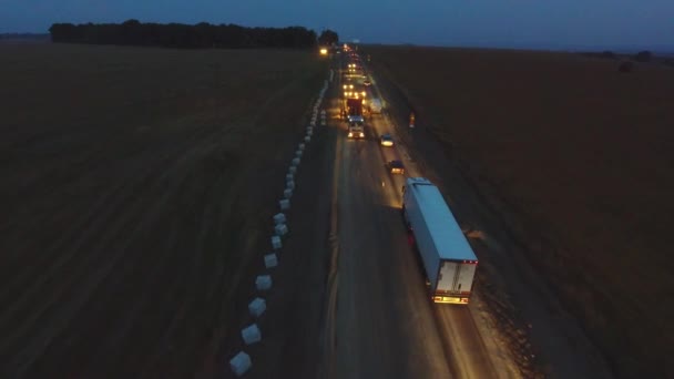 Night Shift Work Hours Night Traffic Asphalt Paver Roller Truck — Vídeo de Stock