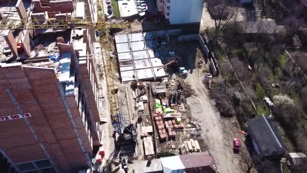 Aerial Flight New Constructions Development Site Diverse Heavy Machinery Construction — Stok video