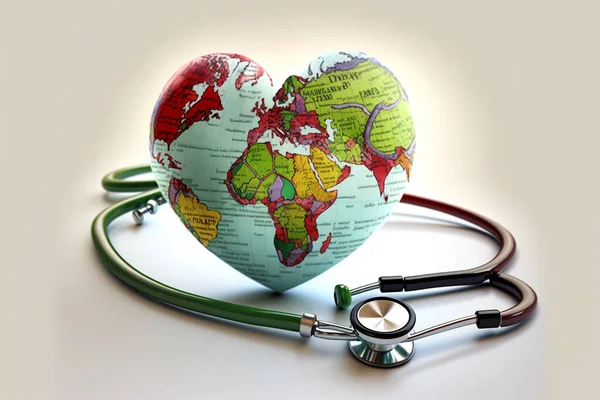World Health Day, Celebration Concept Design. Post. creative vision. heart world and a stethoscope . High quality 3d illustration