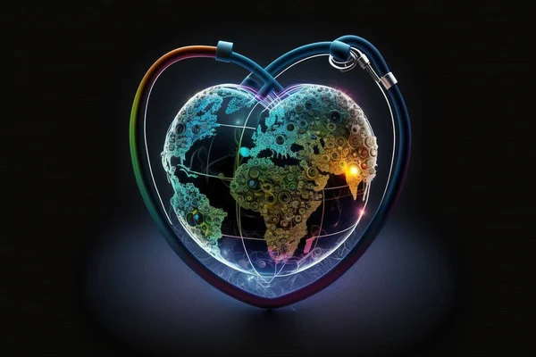 World Health Day, Celebration Concept Design. Post. creative vision. heart world and a stethoscope . Generative AI