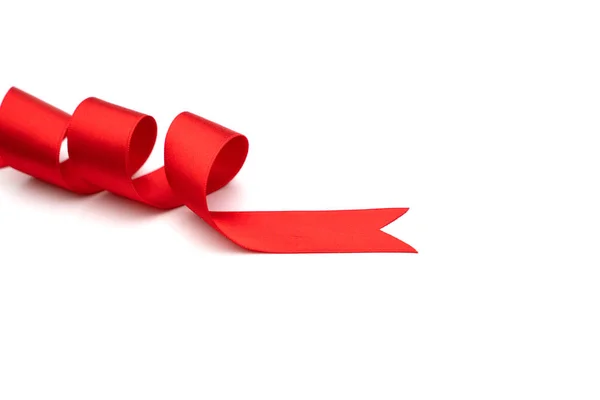 Red Bow Ribbon Satin Texture White Background — Stock Photo, Image