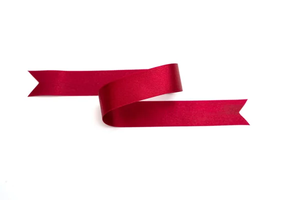 Red Bow Ribbon Satin Texture White Background — Stock fotografie