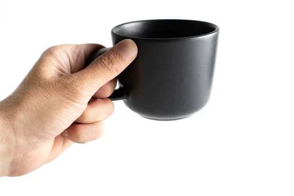 Schwarze Keramik Kaffeebecher Auf Der Hand Hintergrund — Stockfoto