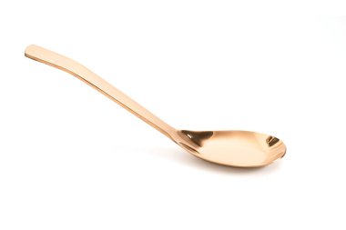 Altın kaşık üst görünümü beyaz arkaplanda izole