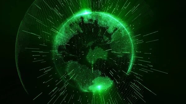 Green Particle Earth Globe Rotating Glow Light Shine Beam Big — Stockfoto