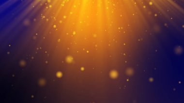 Dark blue gold yellow particle abstract animation background with falling and flicker light ray beam. 3D Rendering