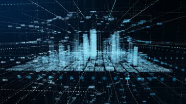 Big City data digital futuristic network connection. 3D Rendering Technology concept