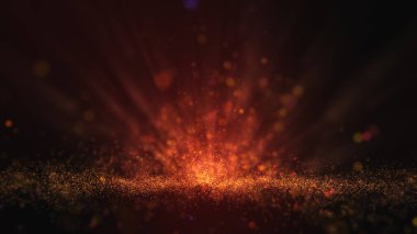 Dark gold yellow and glow dust particle abstract background