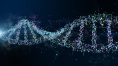 DNA helix with depth of field 3D Rendering Animation. Medical research, genetics, biology science. 3D Rendering animation of DNA molecule construction.