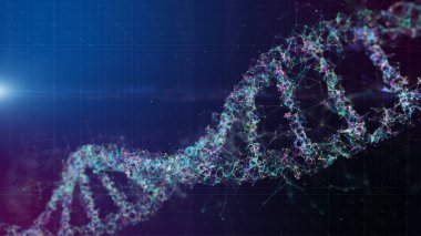 DNA helix with depth of field 3D Rendering Animation. Medical research, genetics, biology science. 3D Rendering animation of DNA molecule construction.