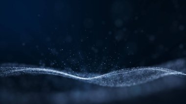 Koyu mavi ve parlak parçacık soyut arkaplan. 3d oluşturma