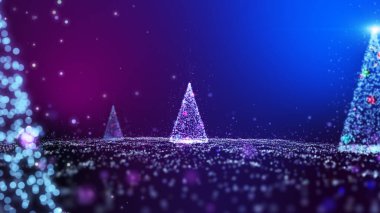 Glow pink purple blue particles glittering Christmas tree lights motion graphic background.