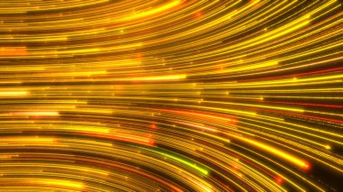 Vertical abstract gold yellow motion glow light trail with particles background.