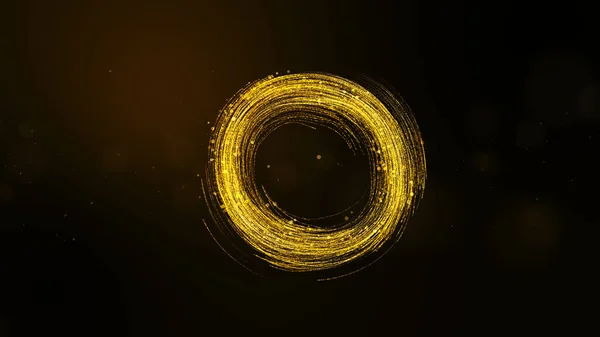 Abstract golden particles background with tail and glitter particles, circle shape.