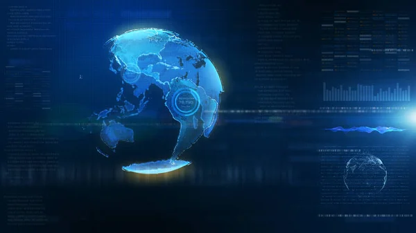 未来的なブルーデジタルHud地球の世界情報ホログラムユーザーインターフェイスの背景 ロイヤリティフリーのストック写真
