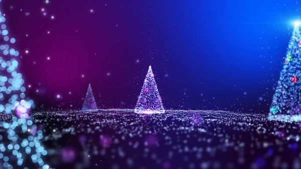 光るピンク紫色の青い粒子輝くクリスマスツリーライトモーショングラフィック背景 ストック画像