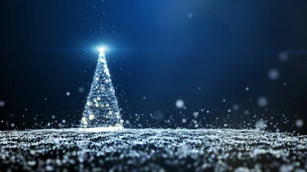 輝く青い粒子クリスマスツリーライト ストック写真