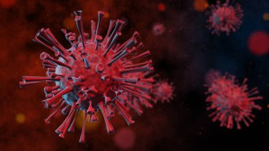 3D Hazırlama, kırmızı hücrelerin gerçekçiliği, daha önce covid-2019, 2019-nCoV olarak bilinen şiddetli akut solunum sendromu coronavirus 2 (SARS-CoV-2).