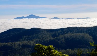 Sri Lanka 'nın Orta İskoçya' sında bulut denizi ve dağ kayalıkları.