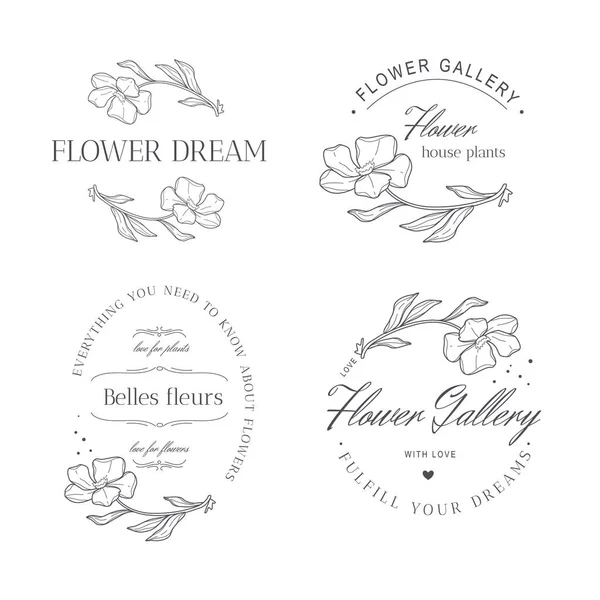 Vector Set Flowers Logos Templates Modern Hand Drawn Line Style Vector Graphics