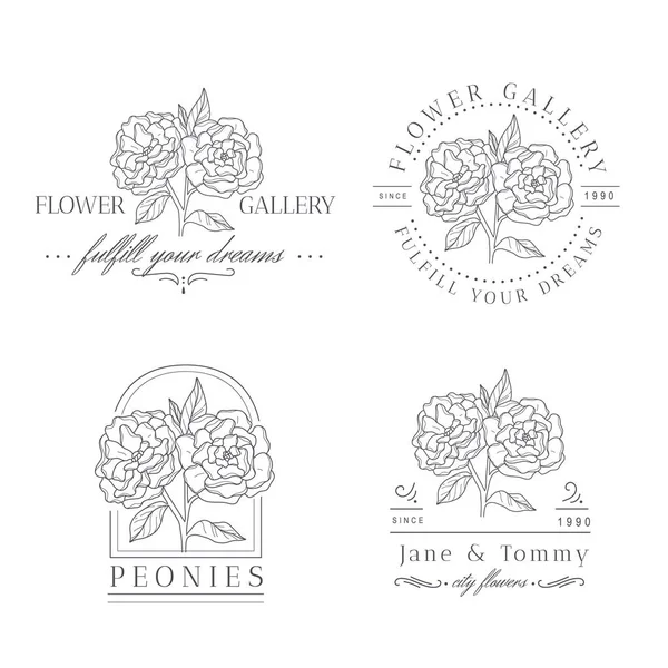 Vector Set Flowers Logos Templates Modern Hand Drawn Line Style Royalty Free Stock Illustrations