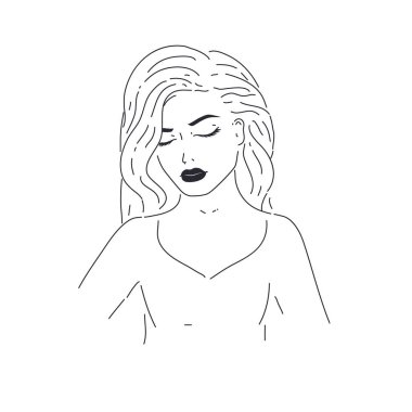 Set of art simple design line girls portraits. Minimalist vector illustration of beautiful woman. Line drawing.