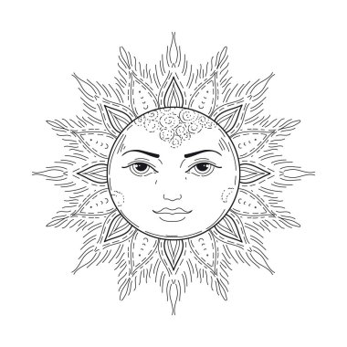 Esoteric symbol sun boho vector illustration. Mystical astrology, boho celestial and magic.