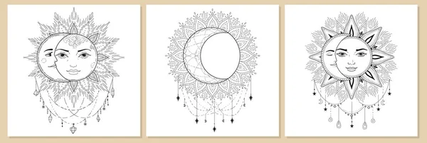 Set Moon Vector Illustration Template Design Line Art Esoteric Symbols — Wektor stockowy