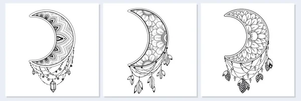 Set Moon Vector Illustration Template Design Line Art Esoteric Symbols — Archivo Imágenes Vectoriales