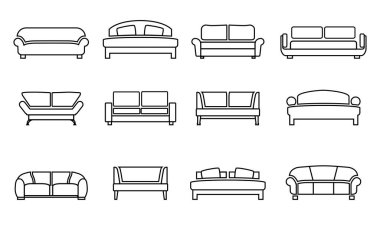  Vector collection modern luxury sofas and couches. Furniture icon set for living room vector illustration.