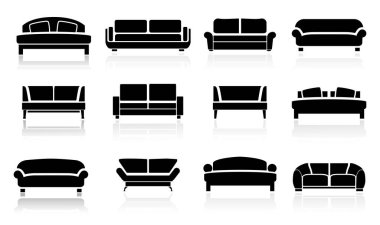  Vector collection modern luxury sofas and couches. Furniture icon set for living room vector illustration.