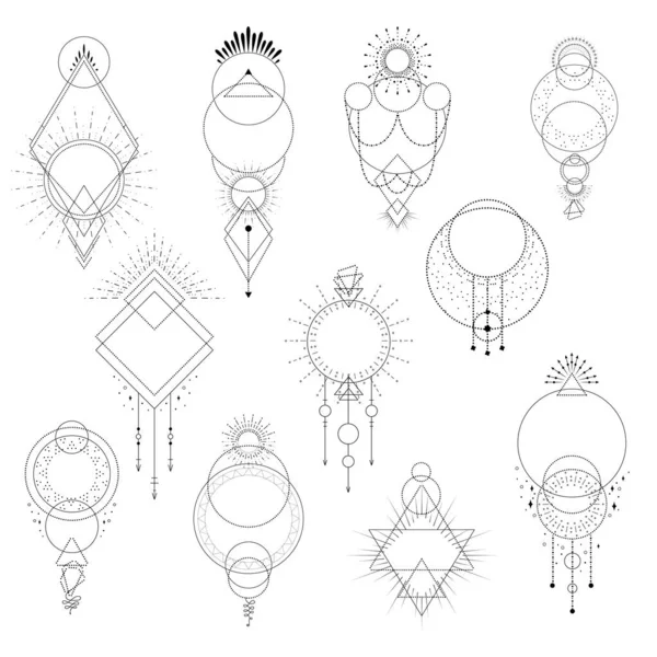 Μαγική Διανυσματική Απεικόνιση Boho Λευκό Φόντο Μυστηριώδη Στοιχεία Σχεδιασμού Πρότυπα — Διανυσματικό Αρχείο