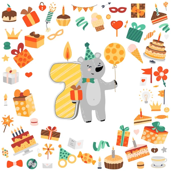 Invitation Child Party Happy Birthday Card Template Vector Illustration — Stok Vektör