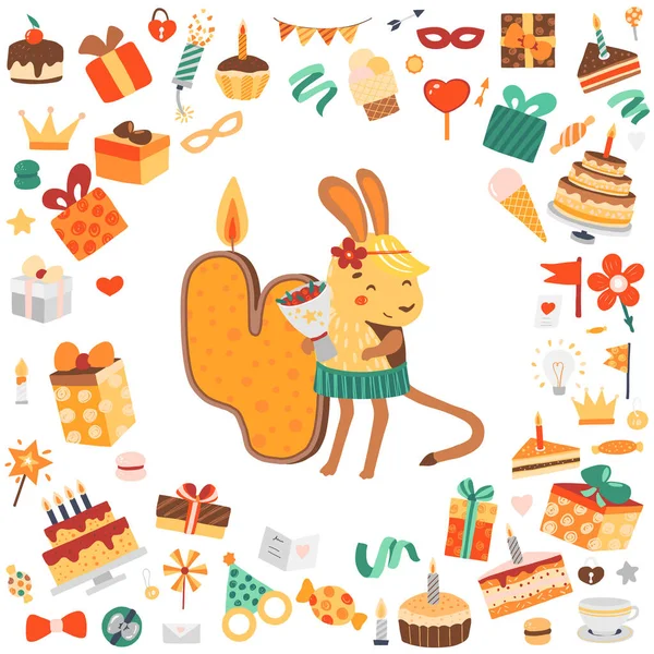 Invitation Child Party Happy Birthday Card Template Vector Illustration Stock Illustration