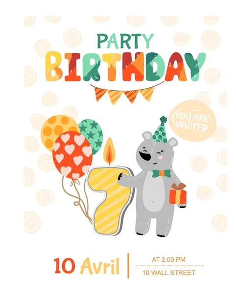 Invitation Child Party Happy Birthday Card Template Vector Illustration — Vetor de Stock